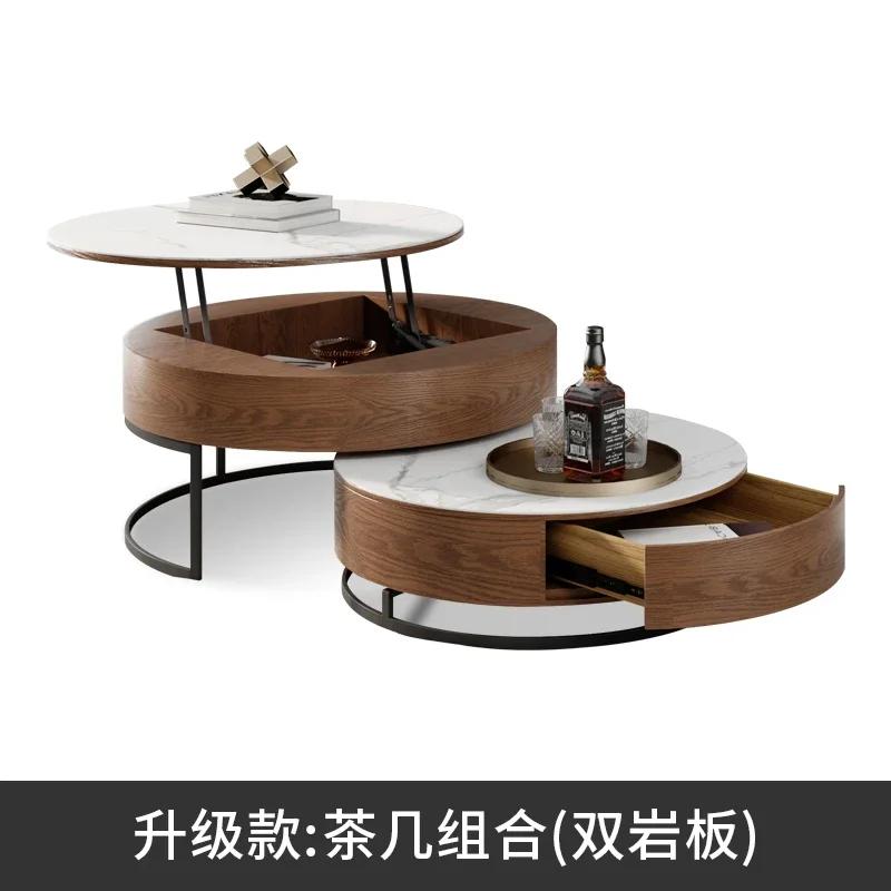 For Nordic Stone Plate Lifting Coffee Table TV Cabinet Combination Modern Simple and Light Luxury Round