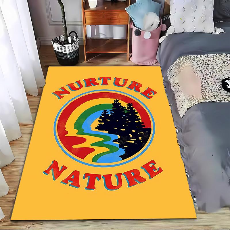 Rainbow Nature Carpet with Forest and “Nurture Nature” Text Design Suitable for use as an anti-slip for living room bedroom sofas 40x60cm( 15x23in )