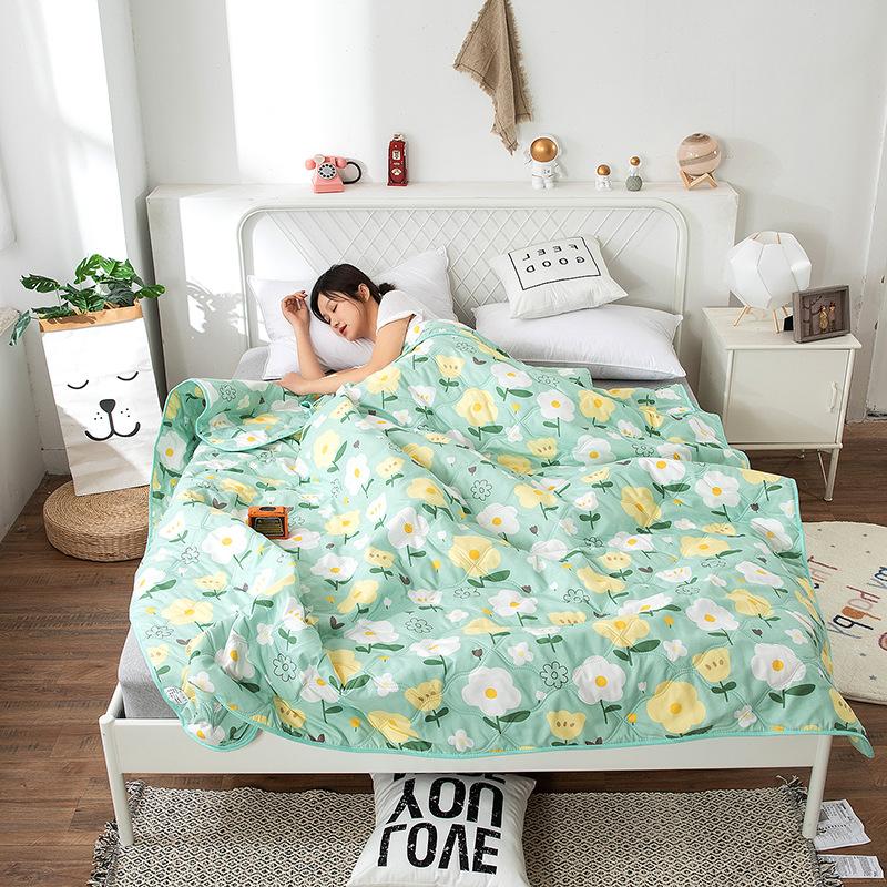 2025 Summer Thin Blanket Printing Bed Quilt Summer Cool Quilt Double Blankets Comforters Skin-friendly Cotton Thin Quilt Soft Bedding Home Textile