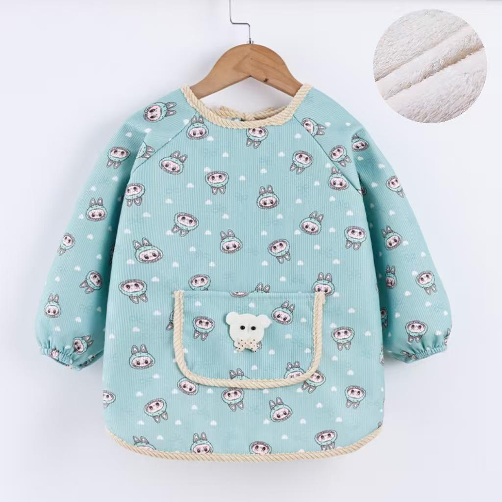 Reversible Thickened Baby Warm Smock for Autumn and Winter - Long Sleeve Anti-dirty Apron for Kids