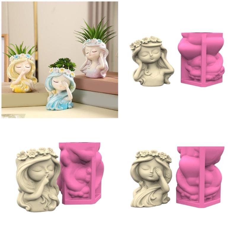 Artistic Silicone Mold For Custom Planters Adorable Girl Shape Stylish Reusable Template Crafting And Gardening Accessory