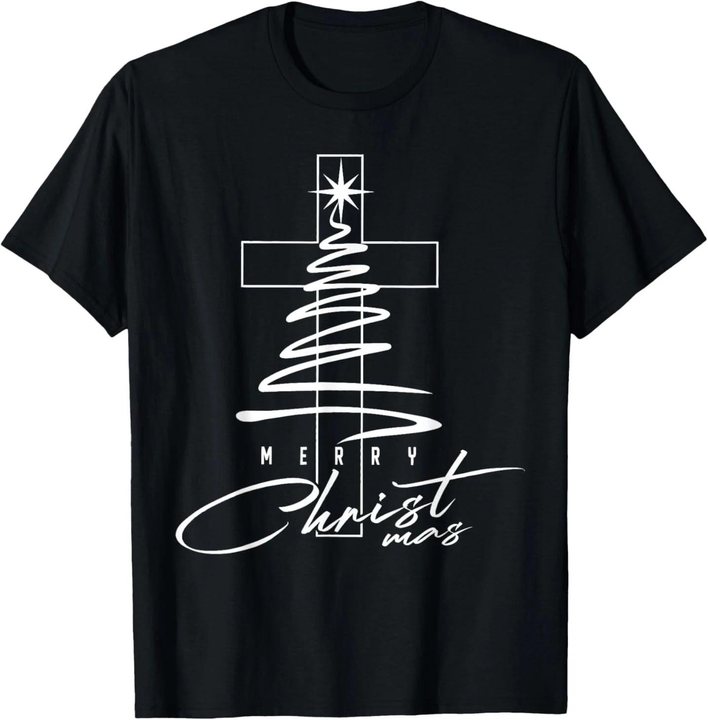 Christian Cross Jesus Merry Christmas Xmas Tree Holiday T-Shirt XXXL
