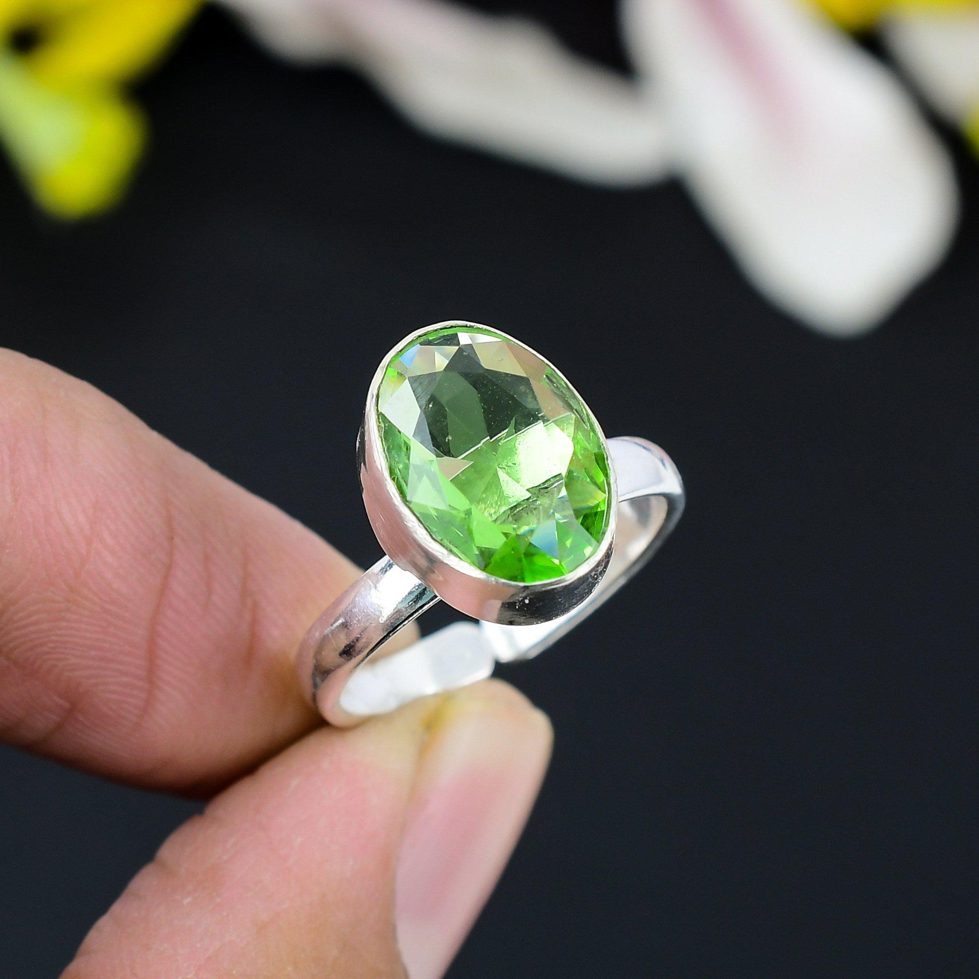 

Peridot Gemstone Handmade 925 Sterling Silver Jewelry Ring Size 8 KG-350