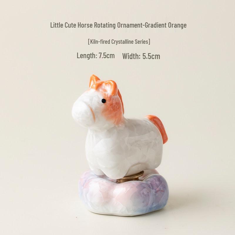 Crystalline Glazed Ceramic Horse Spinner Toy Ornament for Desktop and Car Decoration