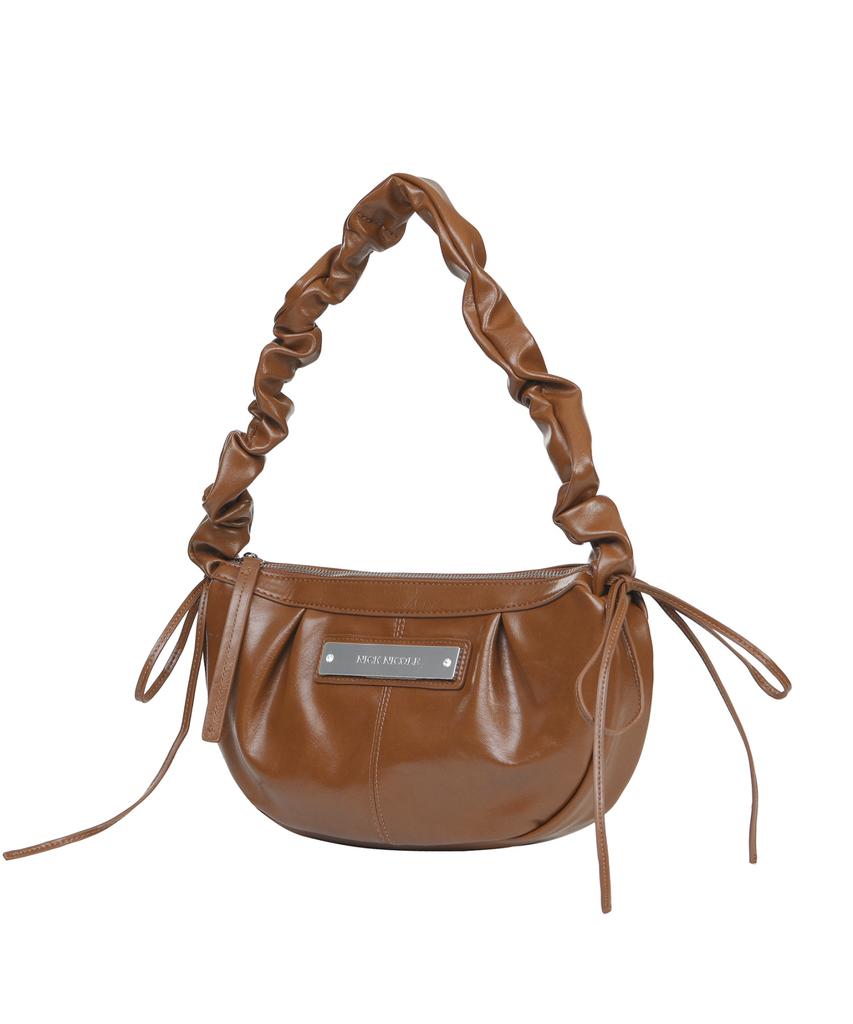 Nick&Nicole Crystal Shirring Ribbon Round Bag_Brown