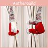 Creative Christmas Santa Plush Doll Window Curtain Tiebacks With Unique Checkered Design