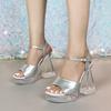 New 12CM Fashion Wedding Sexy Car Model Transparent Thick Heel Crystal Square Head Non-slip Sandals