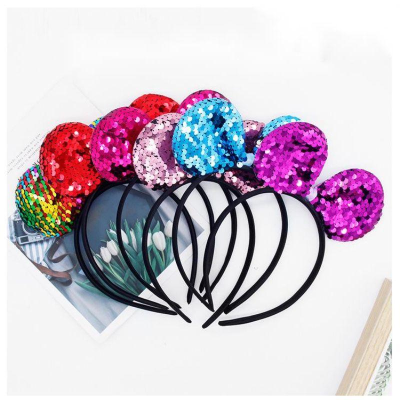 Shiny Sequin Mouse Ear Headband Cute Hair Hoop for Girls & Women Theme Birthday Party Accessory