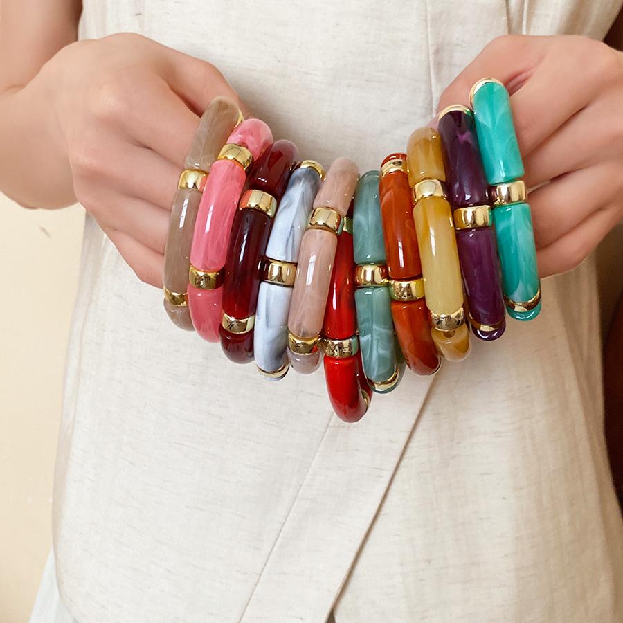 Neue gespleißte Bambusrohr Acryl Runde Armreifen für Damen Herren Mode Smuding Geometrische Armbänder Elastischer Armreif Partner Schmuck X