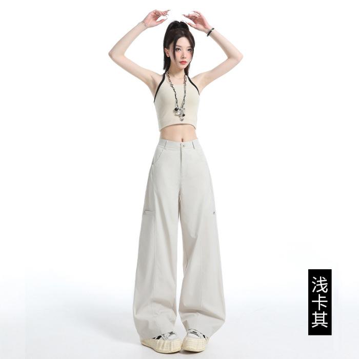 American light gray overalls women's 1116 summer new loose and thin sports quick-drying casual wide-leg pants