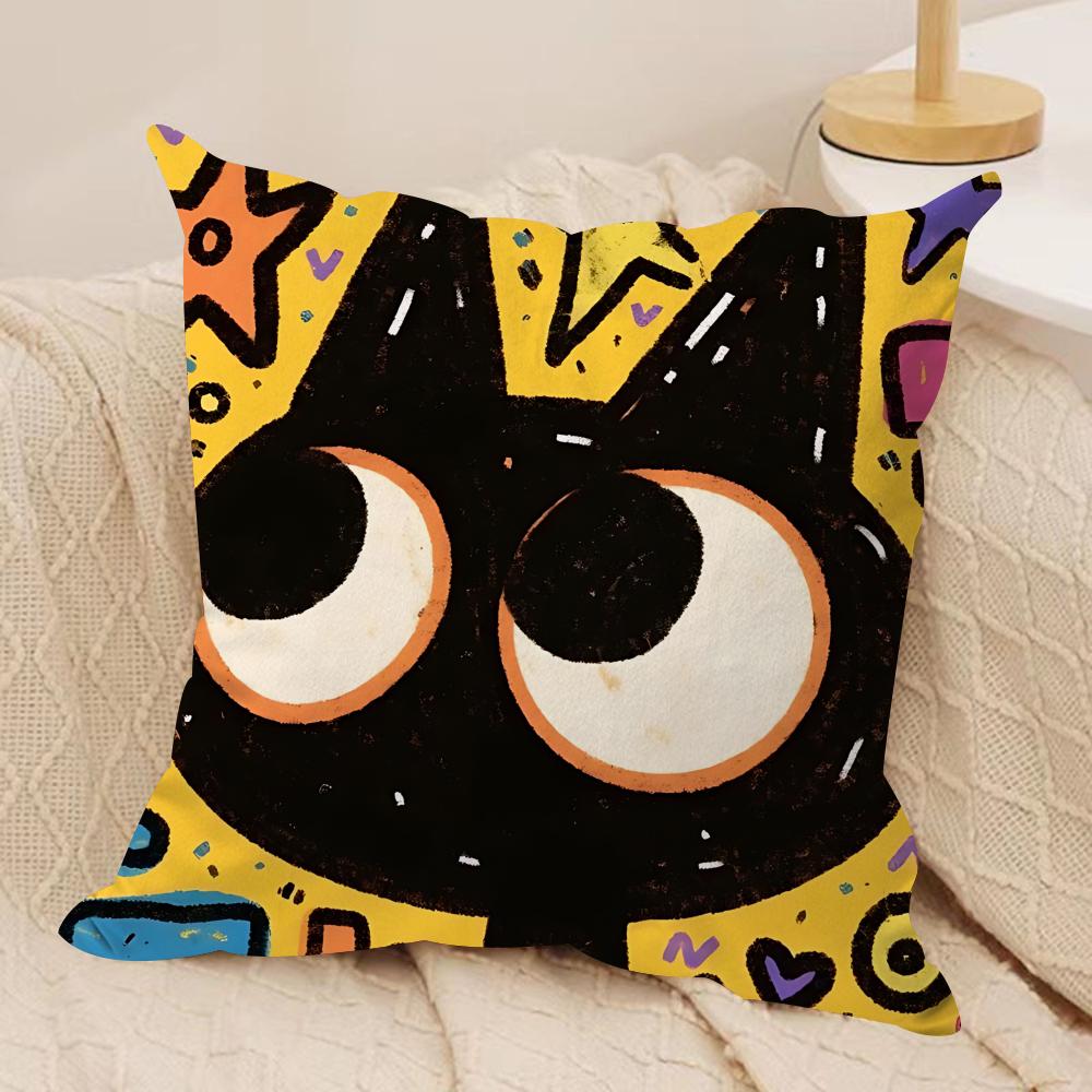 Art Dopamine Doodle Cat Cushion Cover Silky Short Plush Invisible Zipper Dustproof Sofa Pillow Case For Home Decor