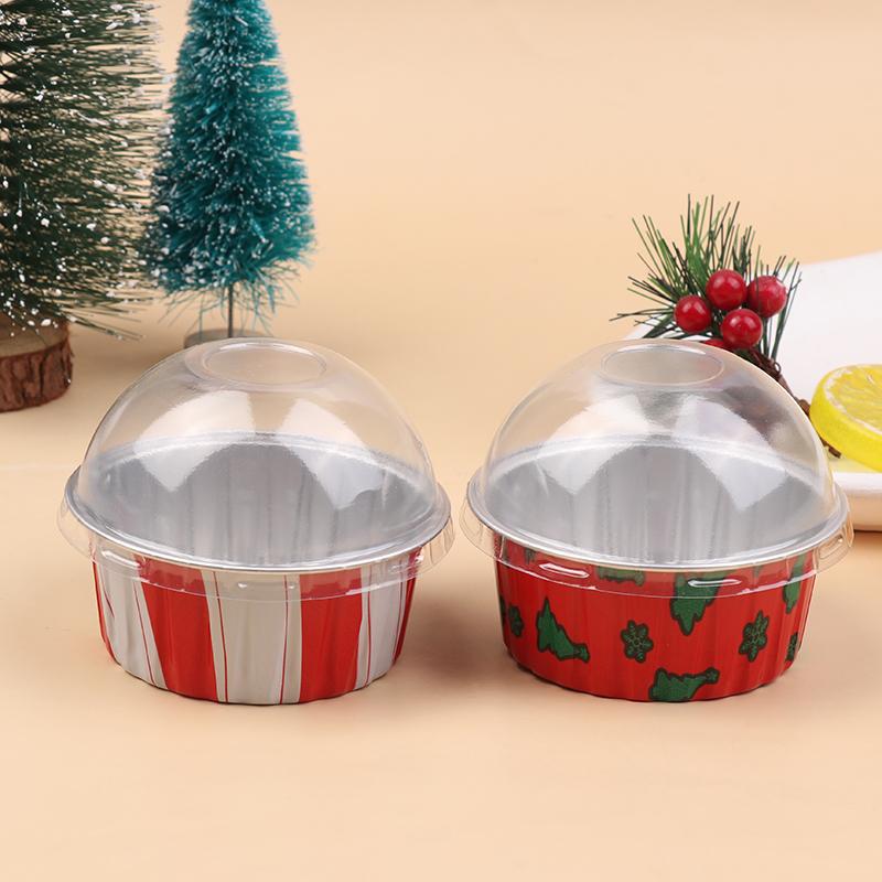 10Pcs Reusable Aluminum Foil Cup With Lid Pudding Cake Mold Air Fryer Tinfoil Box Baking Tray Tinfoil Cups Baking Pastry Tools