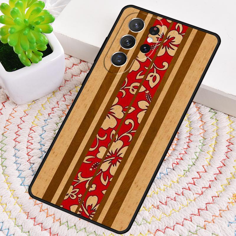 Hawaiian Faux Wood Surfboard Silicone Phone Case For Samsung Galaxy Note 10 Pro S26 S25 S24 S23 S22 S21 Plus S25Ultra Capa Cover