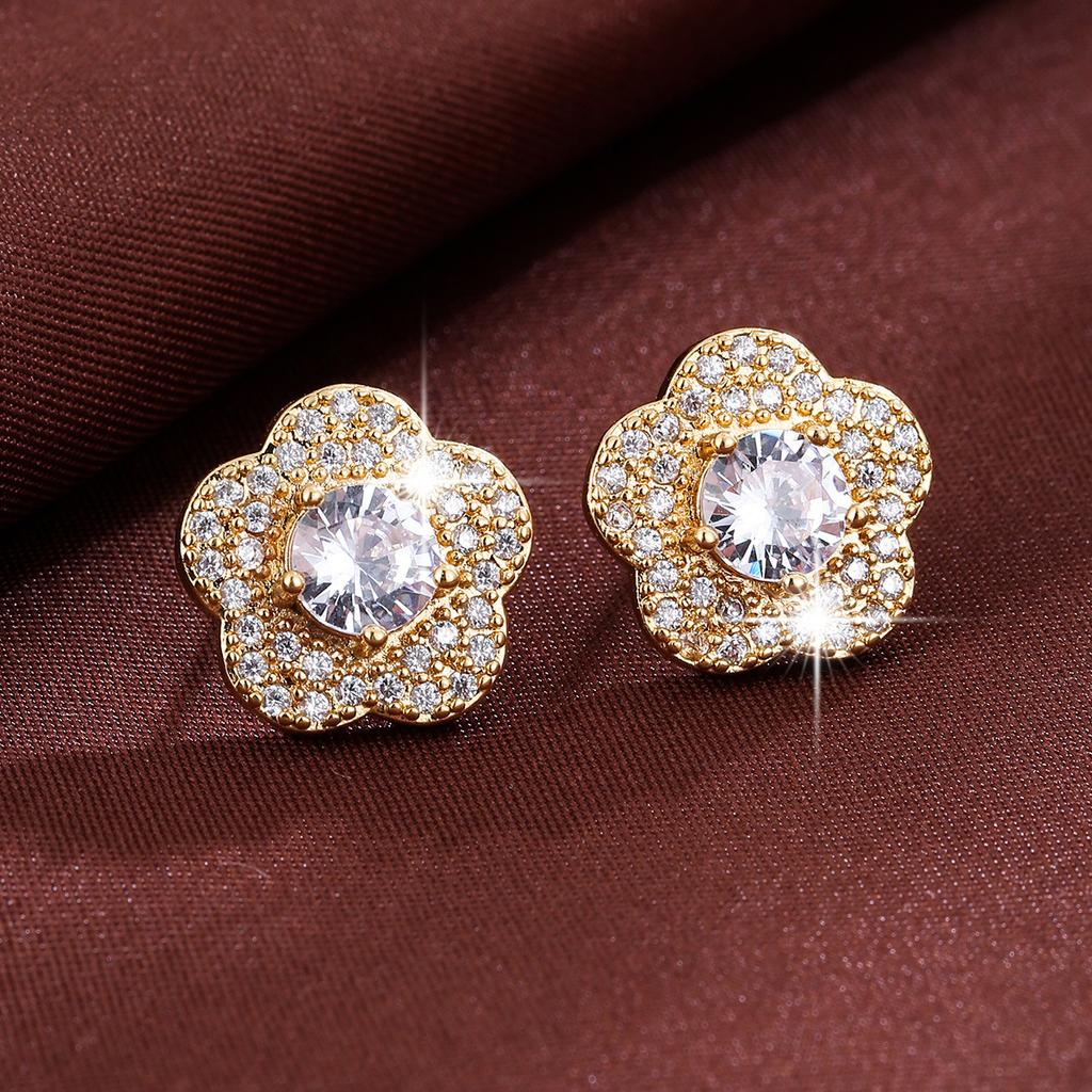 Elegant Female White Zircon Round Earring Charm Gold Silver Rose Color Stud Earrings For Women Vintage Wedding Jewelry