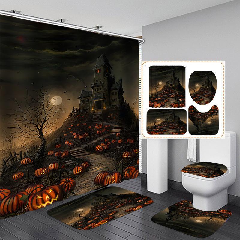 Halloween Elements 3D Digital Printing Bathroom Four-Piece Shower Curtain Partition Curtain Shower Curtain