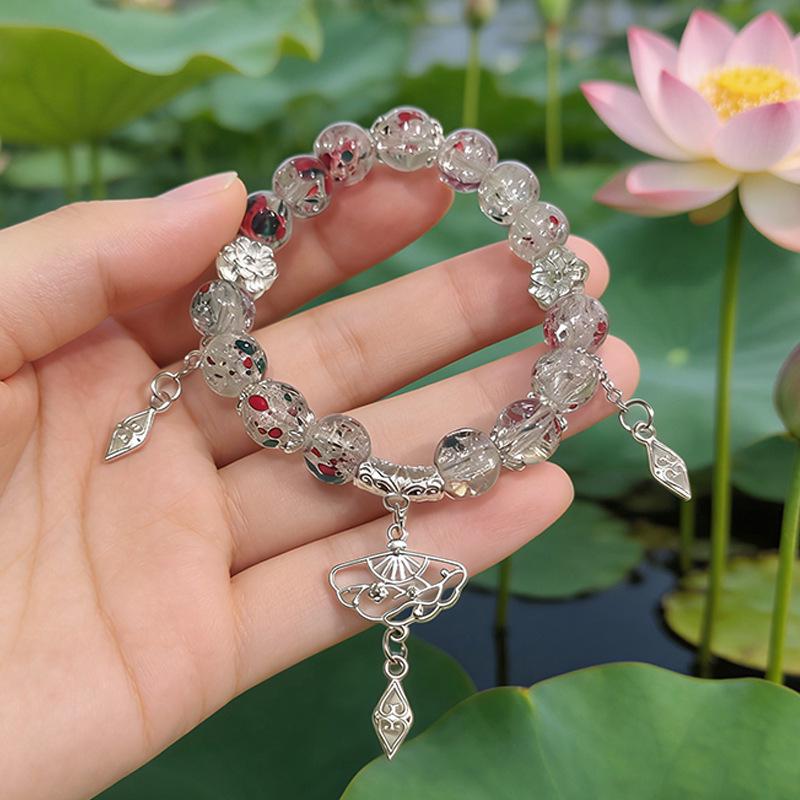 Super Fairy Forest Gradient Glass Bracelet - Chic Chinese Style Gift for Women and Best Friends, Lightweight Luxury Accessory