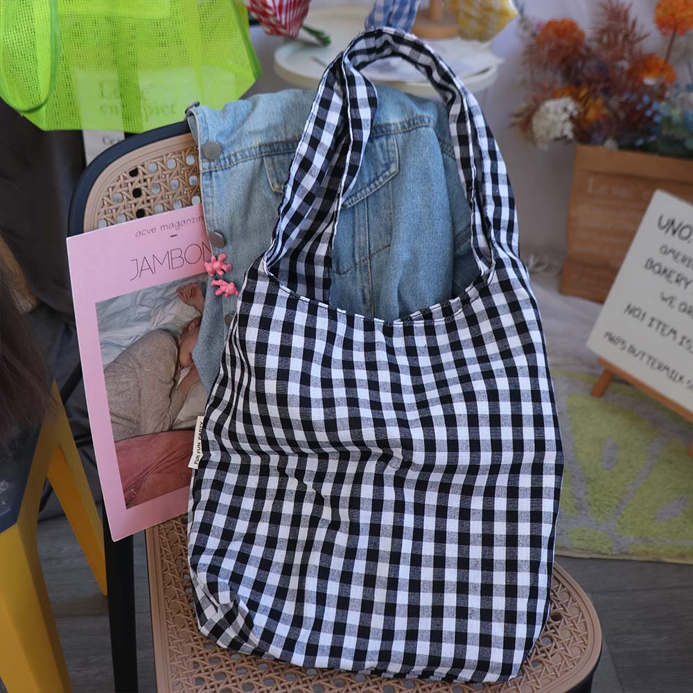 Vintage Single Shoulder Bag Large Capacity Women's Handbag Plaid Underarm Bags  Spring Summer