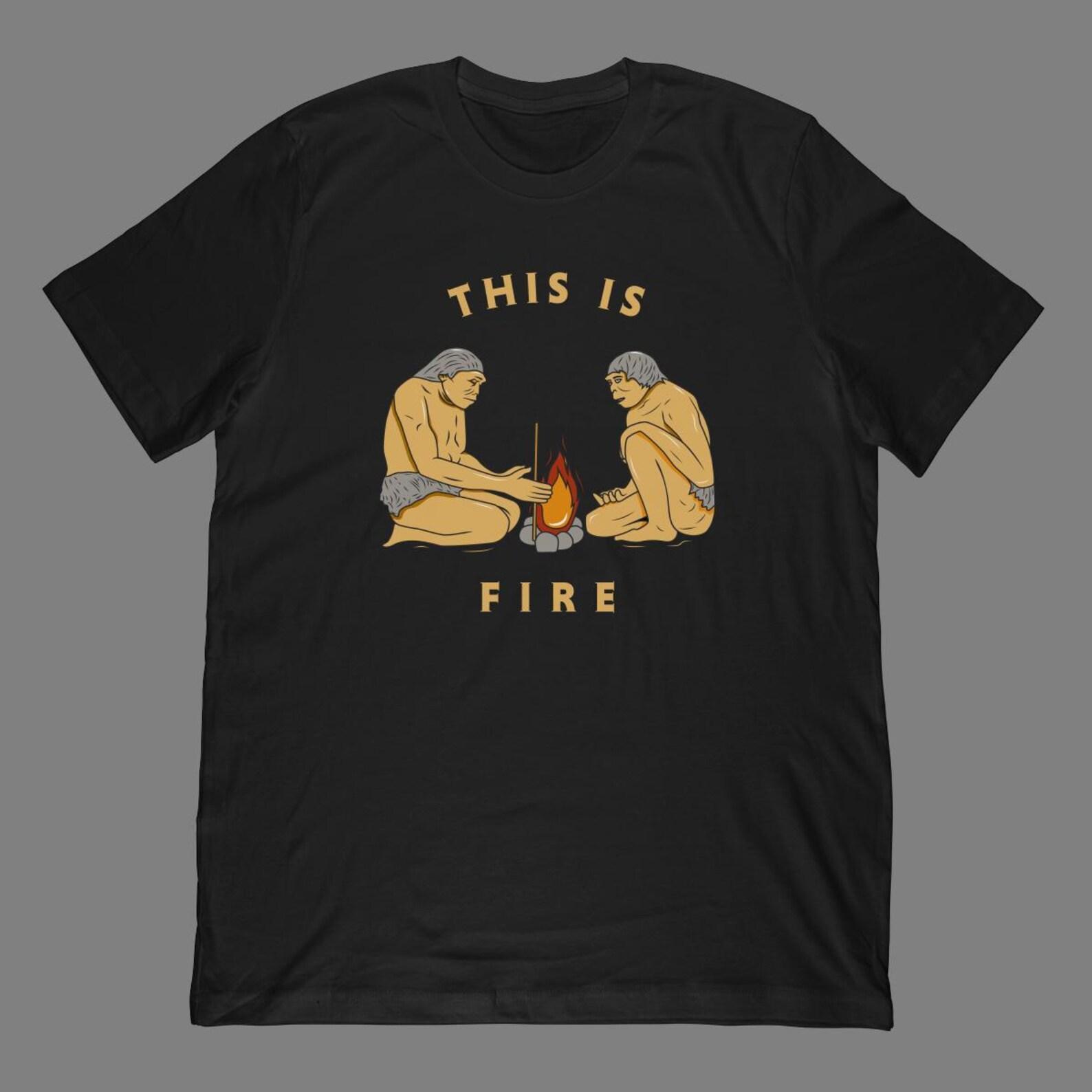 Cavemen Discovering Fire Meme T-Shirt | Historical Humor Apparel 4XL