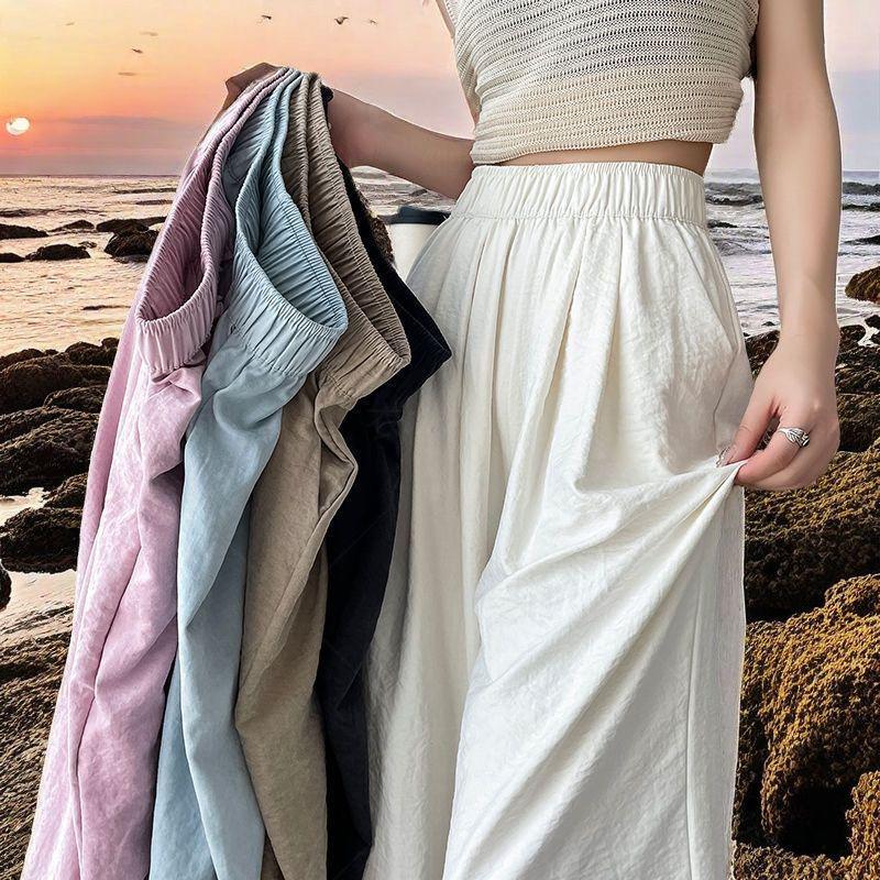 

Summer Style High-Waisted Wide-Leg Acetate Pants for Women | Casual Loose Suit Trousers M fits 40-48 kg