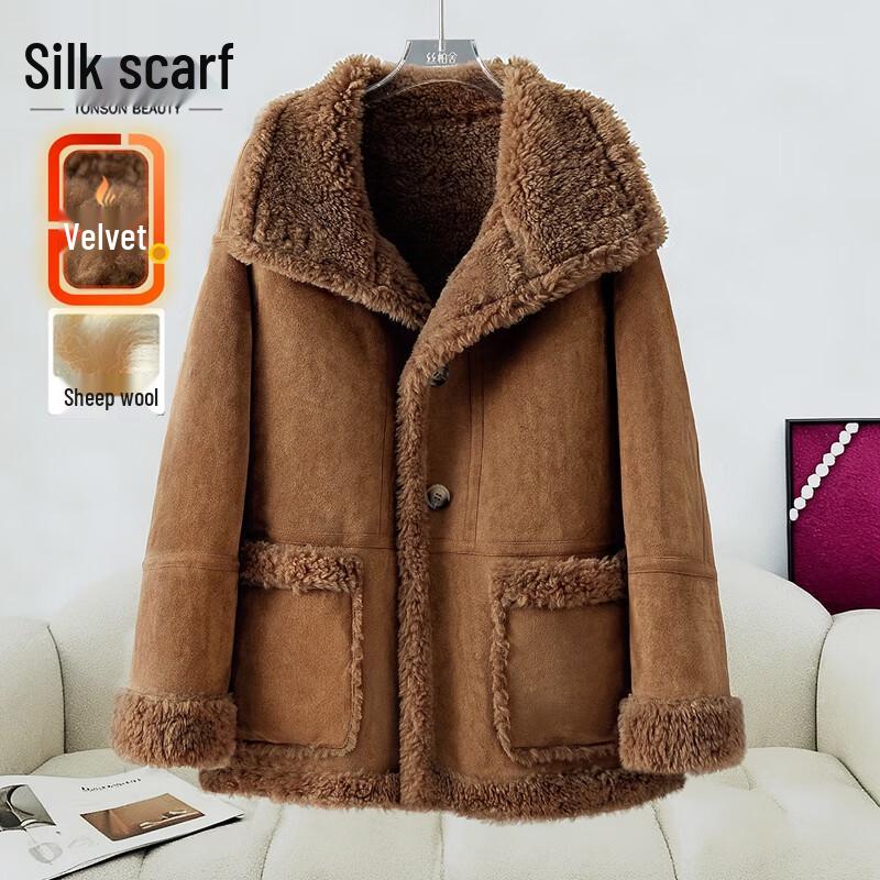 Женское зимнее пальто Sibaishe из смеси шерсти ягненка с лацканами и зернистым флисом S