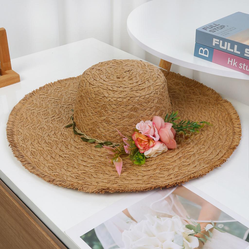 Lace Bow Straw Hat Women's Summer French Large Brim Sunscreen Hat Seaside Beach Vacation Sun Hat