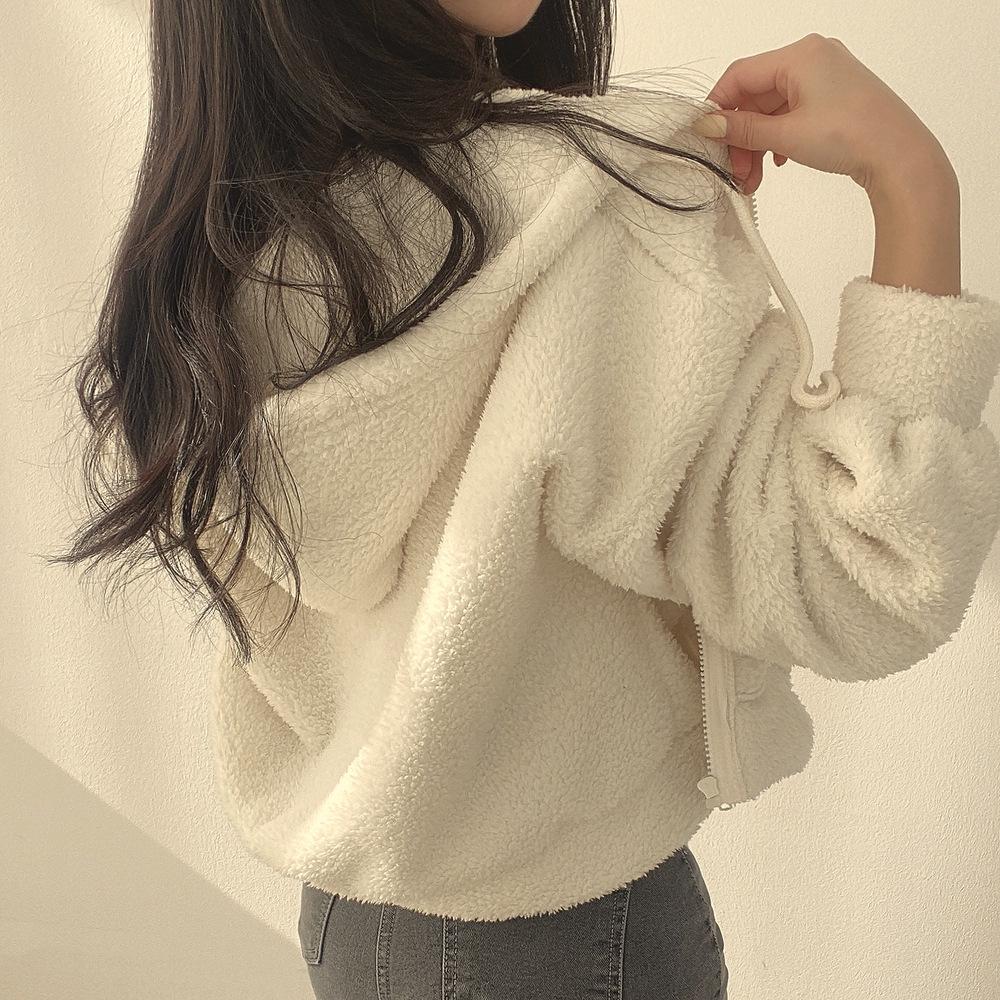 Sherpa Hoodie Women Autumn Winter Thick Warm Plush Jacket Short Zipper Hooded Coat Women