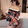 Sexy Lingerie Sexy Print Kimono Uniform Japanese Open Placket Low Neck Perspective Seduction Bathrobe