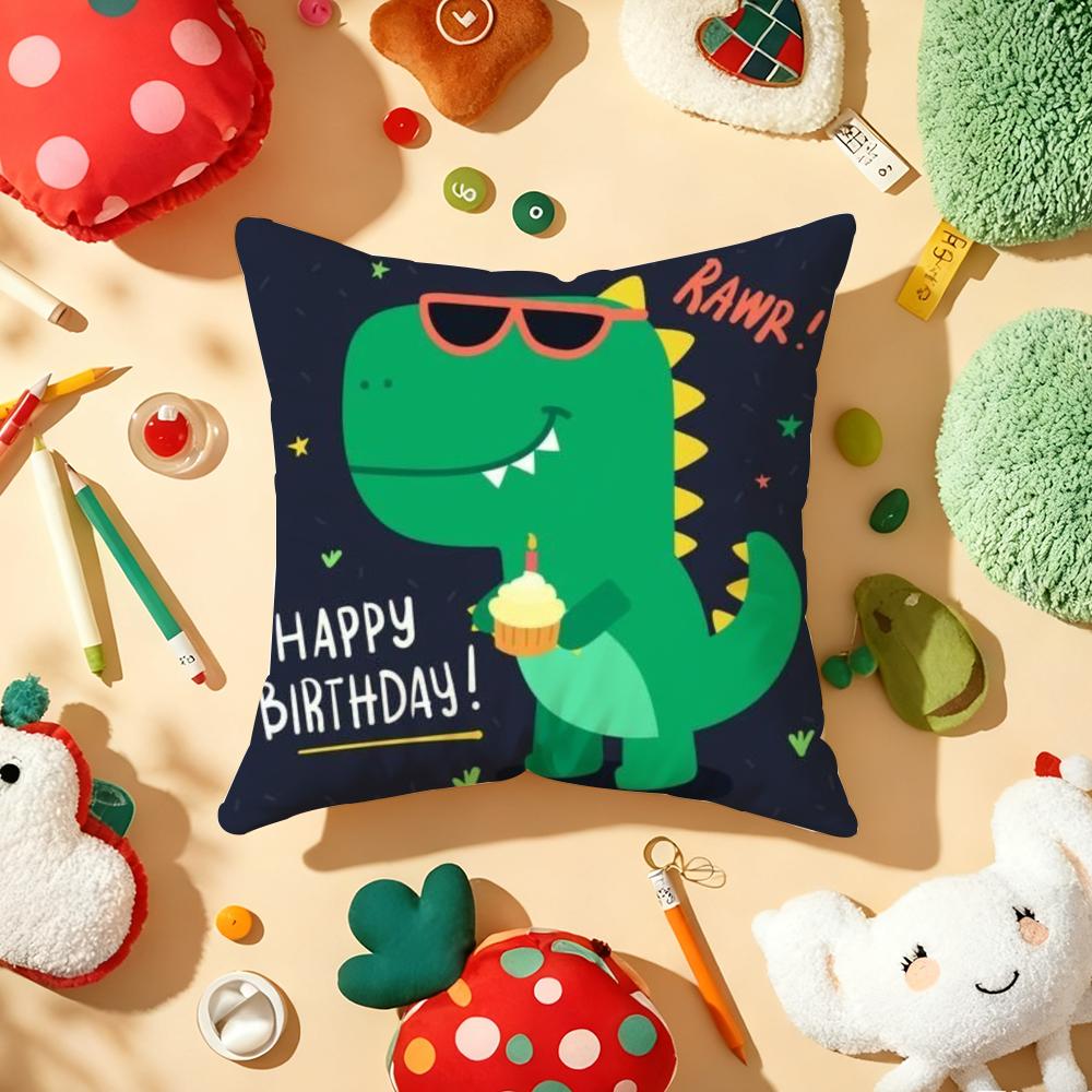Cute Cartoon Dinosaur Cushion Cover Plush Fabric Soft DoubleSided Printed Sofa Warm Winter Home Gift Pillow Cover