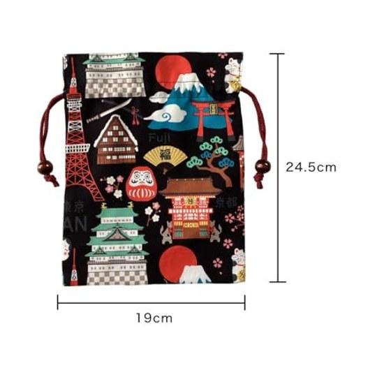Kyouyou Japan-made Drawstring Bag Pouch Approximately 24.519cm Cotton Wooden Bead Black