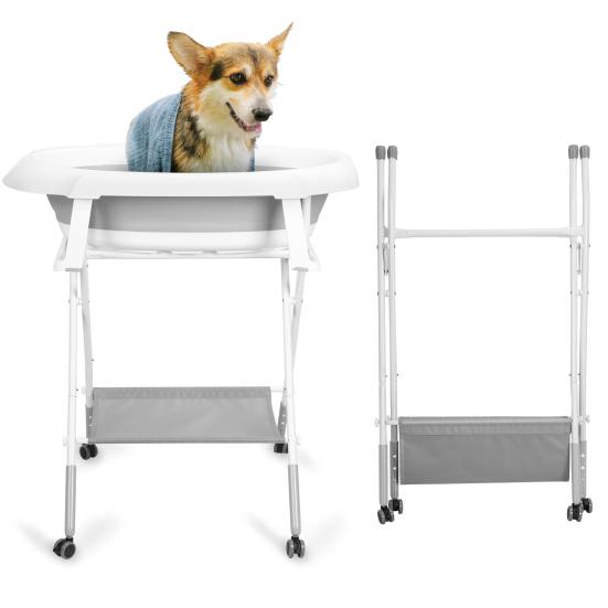 2 in 1 Hunde-Badewanne Hundewaschstation Faltbare Haustier-Badewanne zum Baden und Pflegen Zusammenklappbare Tragbare Dusch-Badewanne für Kleine Hunde Katzen Haustier