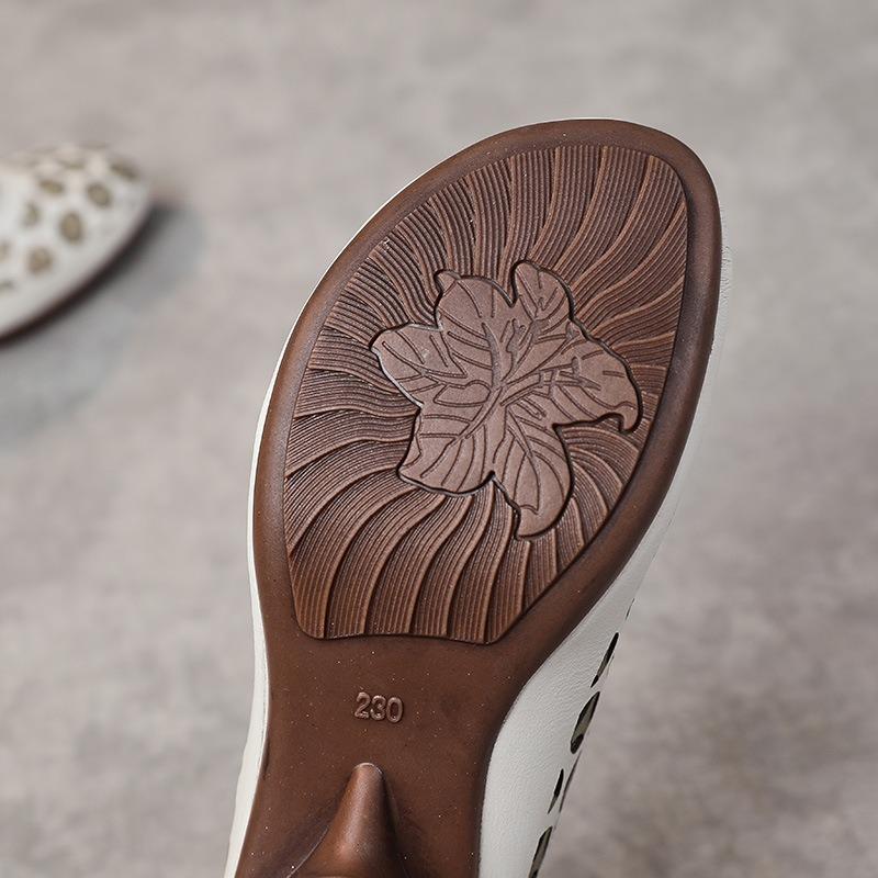 Baotou half slippers women's outer wear summer new leather middle heel soft sole hollow mother sandals women