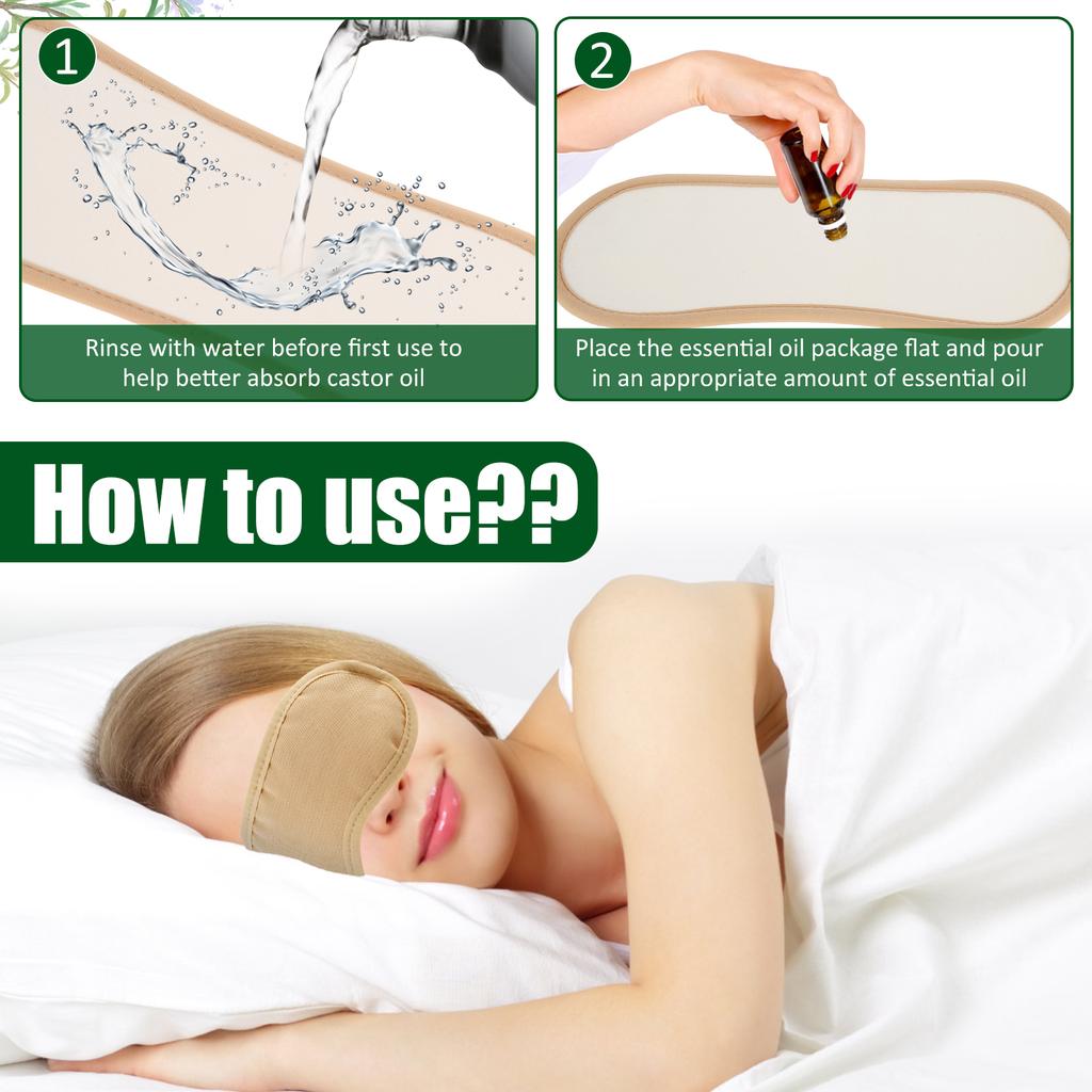 2Pcs Castor Oil Eye Mask Pack Washable Reusable Essential Oil Wrap Mess-Free Oil Pack Wrap with Adjustable Elastic Strap Soft