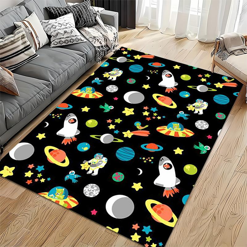 Colorful Space Adventure Theme Rug Non-slip rug suitable for living room and bedroom sofas.
