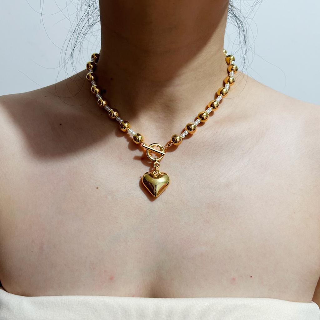 Accessories, Simple Beaded Love Choker Collarbone Chain, French Sweet and Cool Niche Heart-shaped Necklace for Women