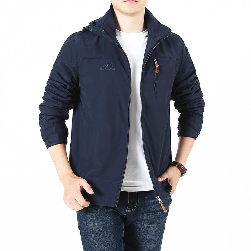 

Мужская куртка с капюшоном на флисовой подкладке - Теплое повседневное пальто на осень/зиму L синий