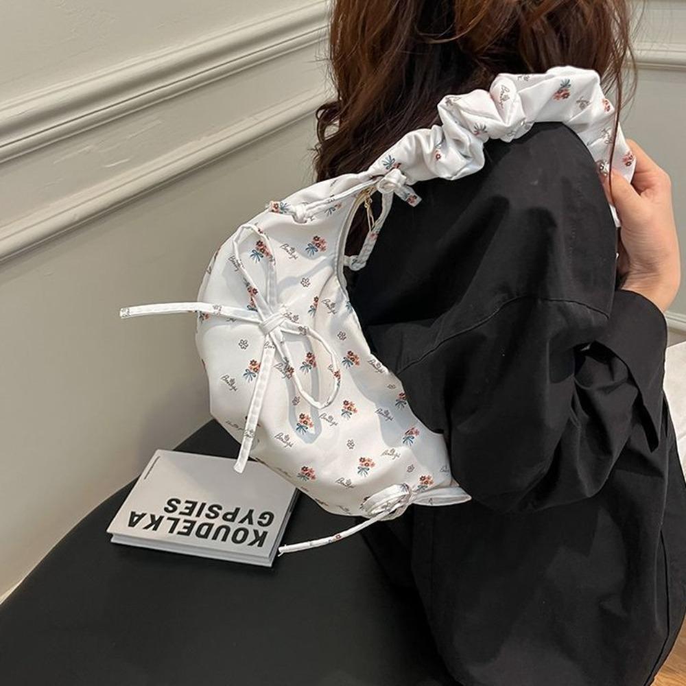 Sweet Floral Pleated Bowknot Underarm Bag Ruffles Casual Crossbody Bags  Travel