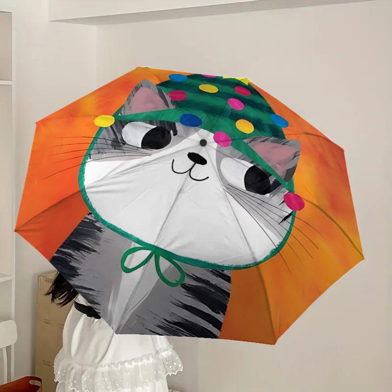 1pc Cat Christmas Automatic Folding Umbrella - Portable Collapsible Design, 8-Rib Iron Frame, Playful Design yy251215231