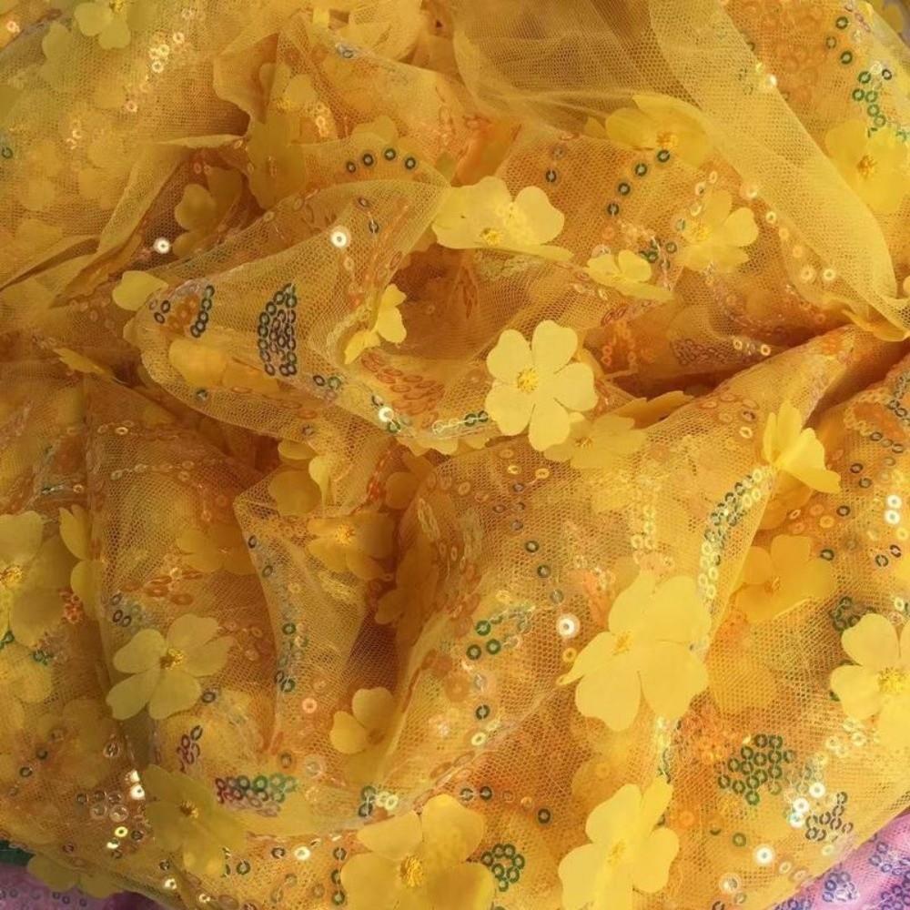 Sequin Mesh Lace Fabric 1yard 130cm DIY Bow Material DIY 3D Flower Tulle Fabric  Dress Decoration