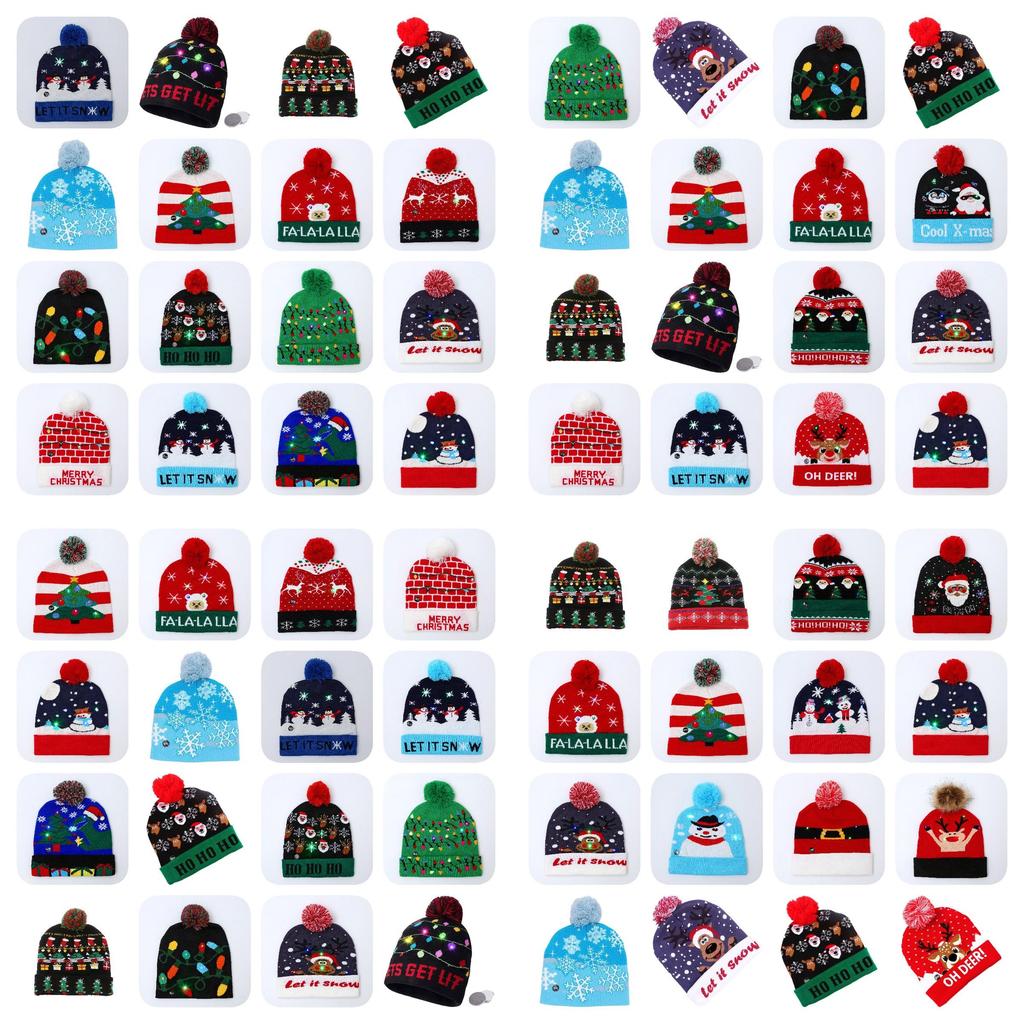 Cozy Acrylic Knitted Christmas Beanie Hat With Led Lights For Winter Fashion