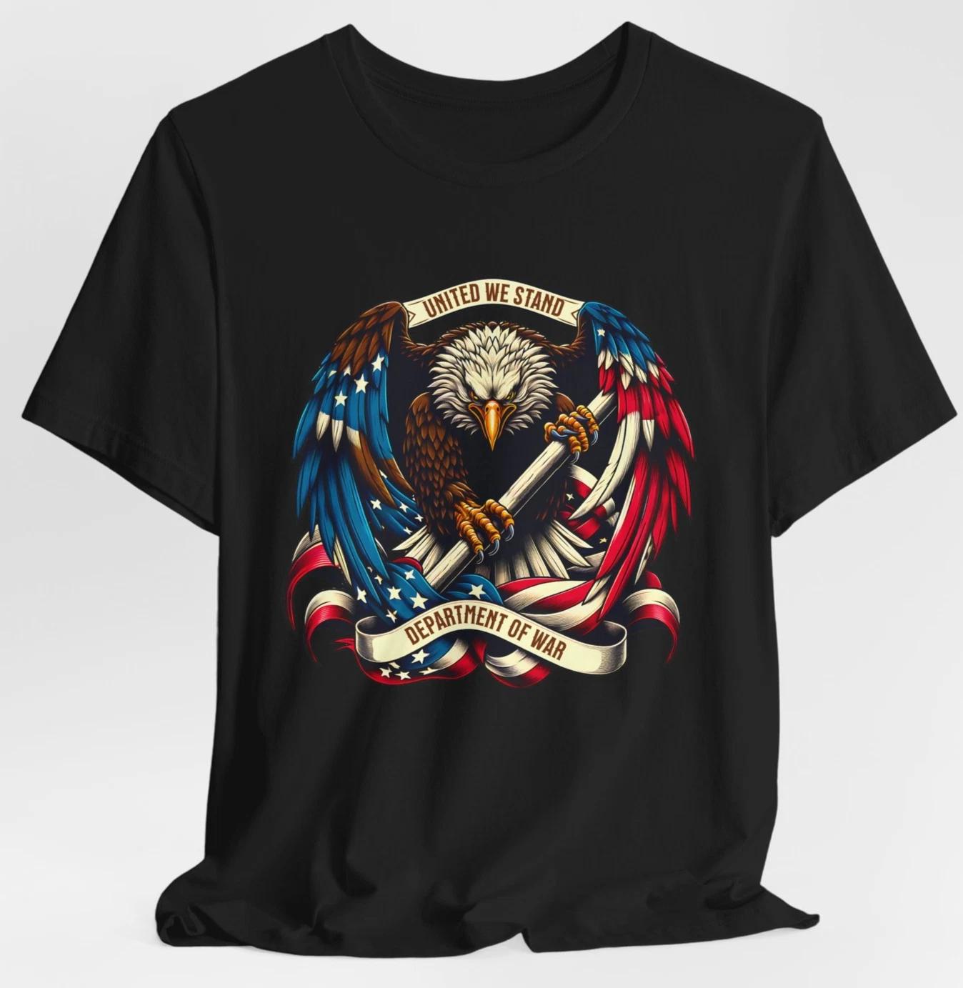 Department of War Graphic Tee Patriotic Bald Eagle United We Stand American Flag L