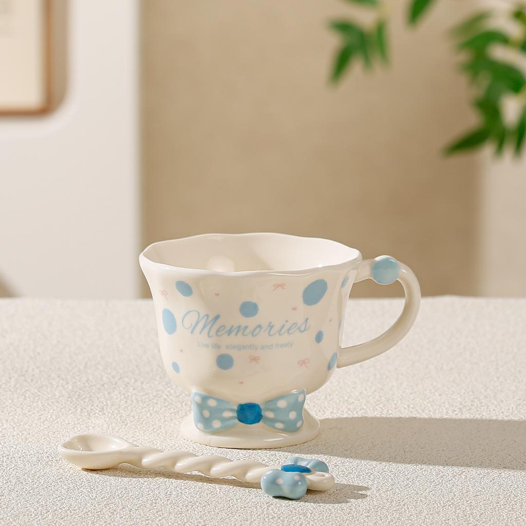 Cute Cartoon Ceramic Cup Bow High Foot Water Cup High-looking Mug Student Souvenir Gift Girl Heart
