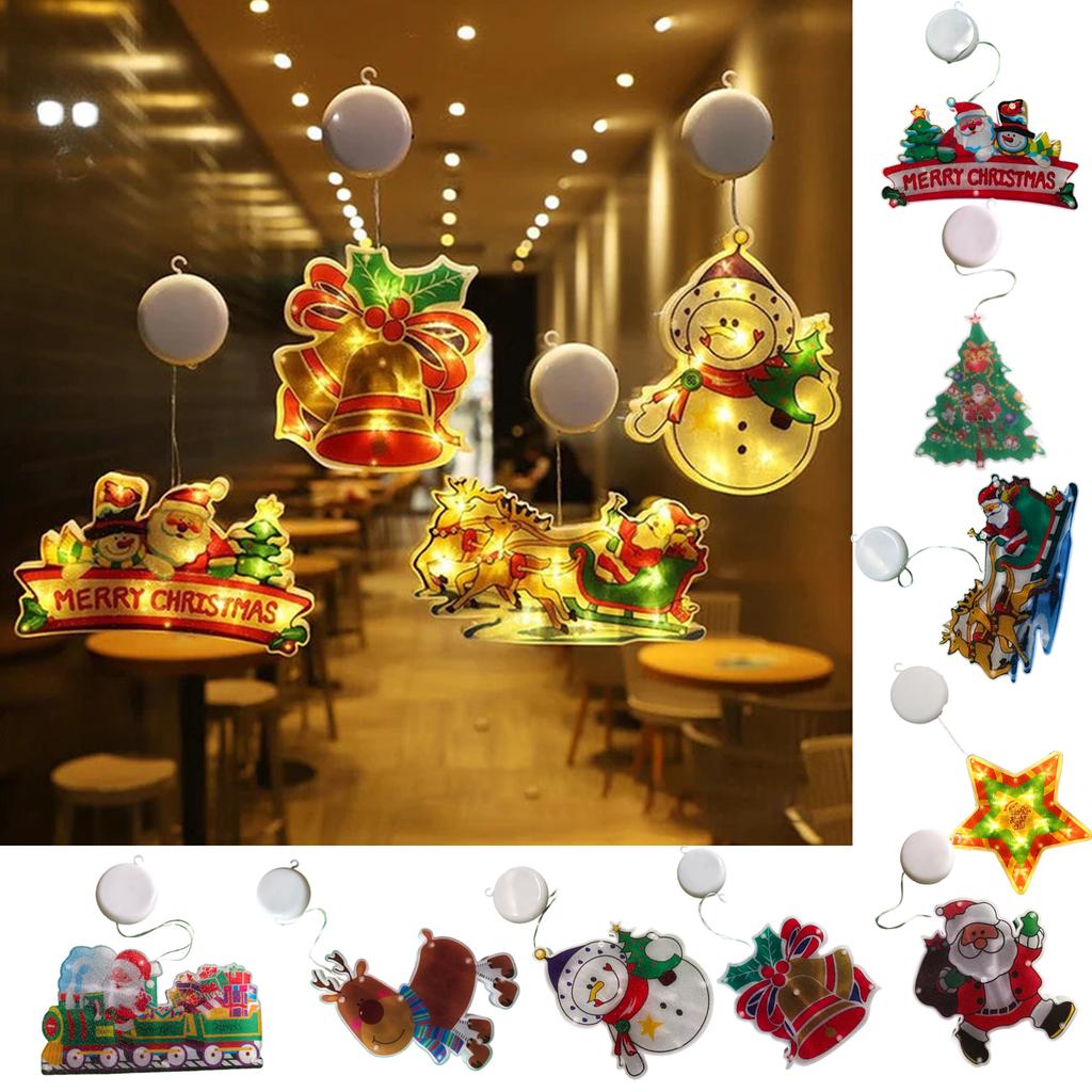 Halloween Witch Doll Statue Desktop Decoration LED Christmas Suction Cup Light, Elderly Snowman Shaped Window Decoration Light