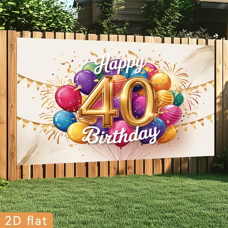 2D Happy 40th Birthday Celebration Background, Balloon & Confetti Decor