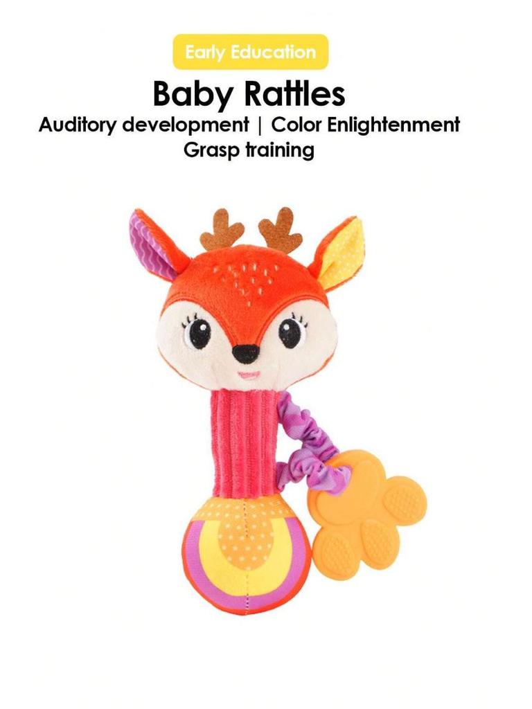 Plush Baby Teether and Rattle Toy with Hand Grip - Educational and Soothing Crib Mobile for 0-1 Year Olds