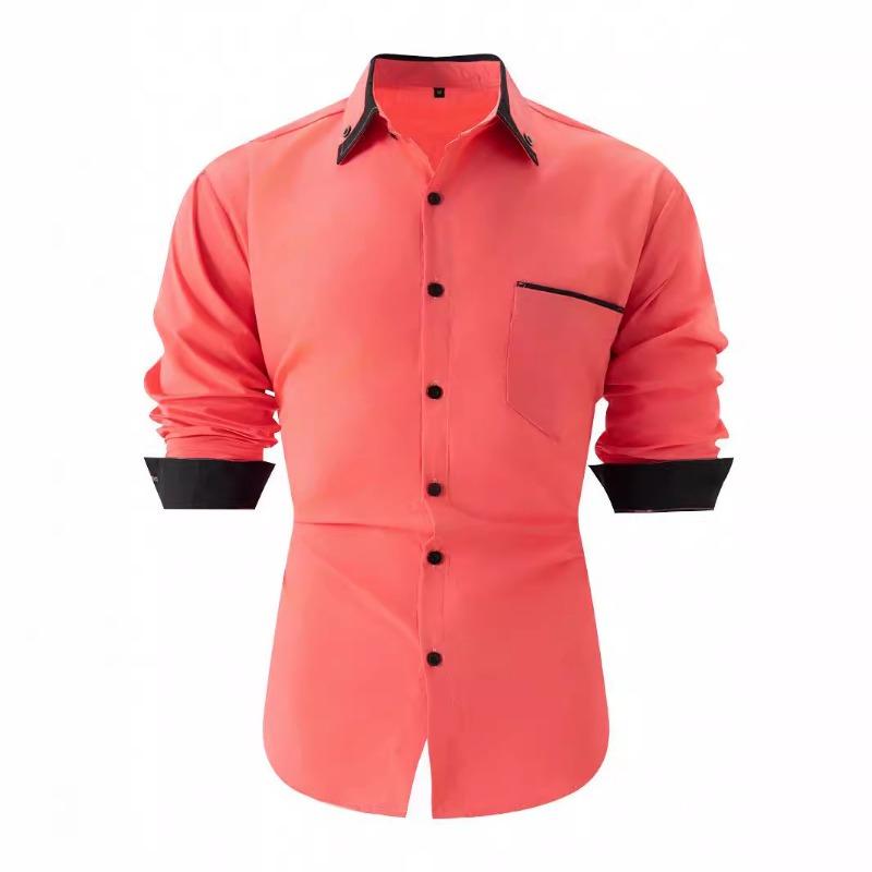 Spring Autumn Men's Business and Leisure Color blocked Loose Long sleeved Shirt