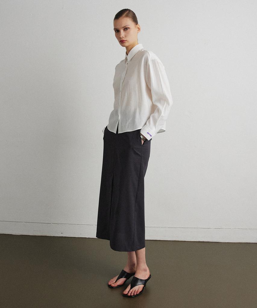 Aheule Front Slit Long Skirt_Dark Gray
