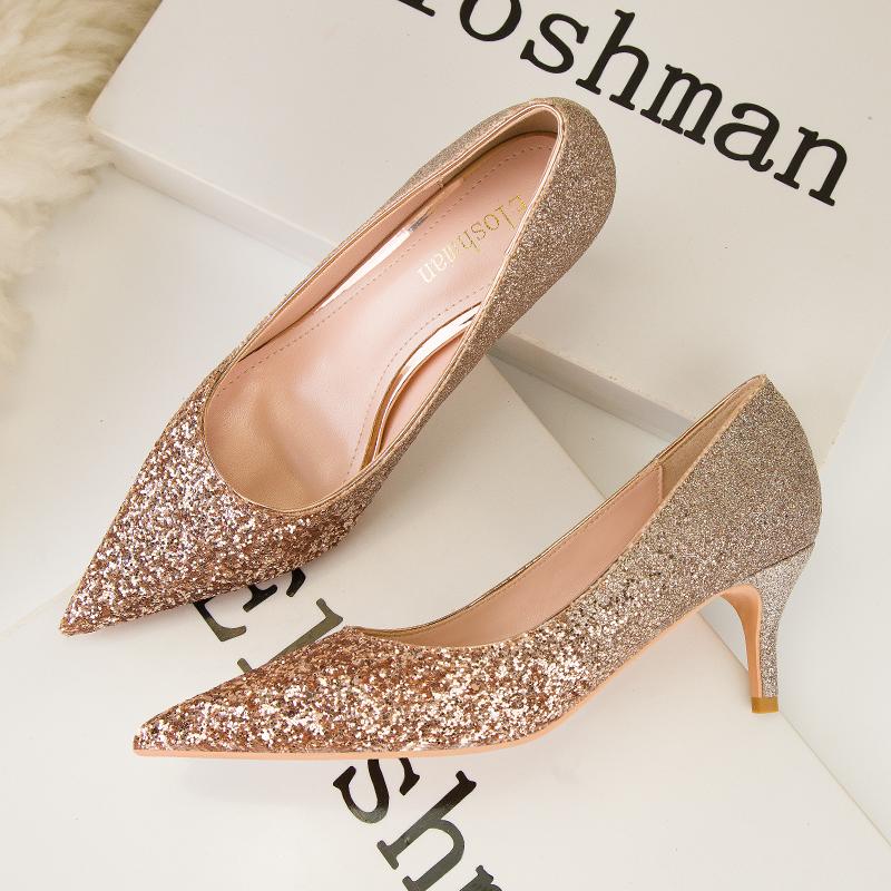 Fashion Woman Pumps Silver Champagne High Heels Stiletto Wedding Shoes Sequins Women Heels Fashion Ladies Shoes Party Shoes