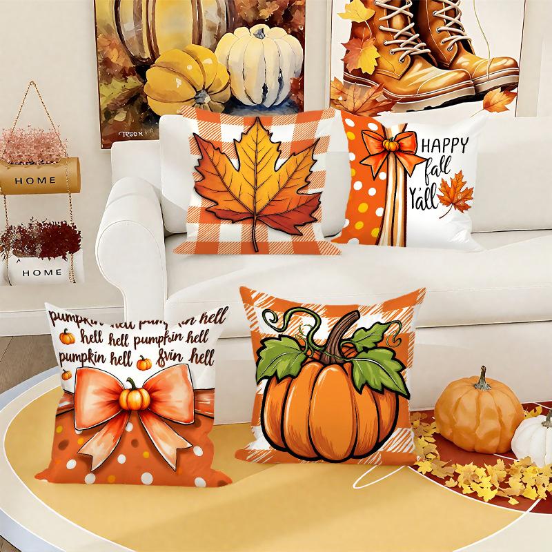 Thanksgiving Pumpkin Maple Leaf Element Letter Print Pillow Atmosphere Decoration Living Room Home Pillow Cushion Cover