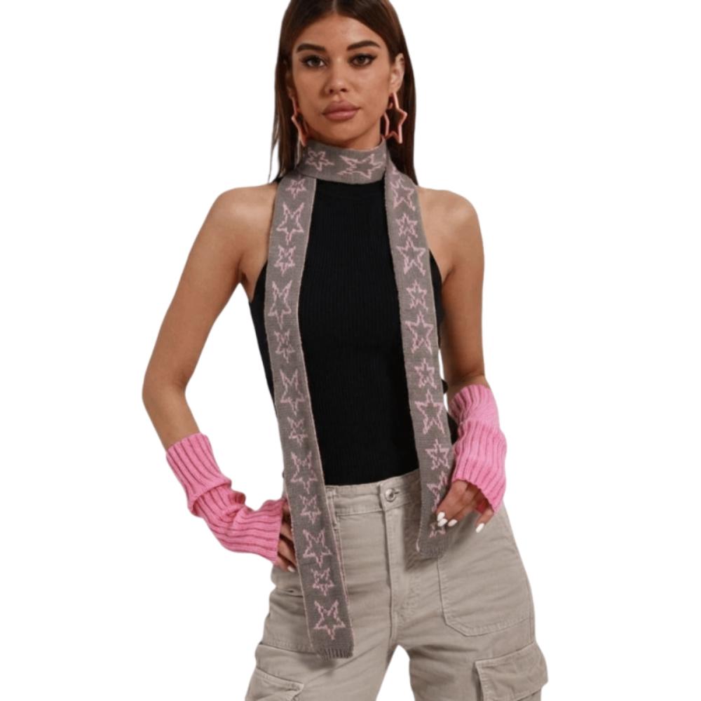 Soft Five-pointed Star Scarf Windproof Wrap Neck Warmer Gifts Women Neckerchief  Outdoor розовый/серый