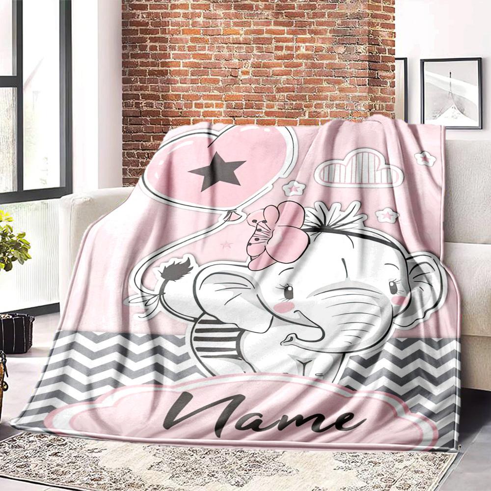 Elephant With Balloon Home Customize Your Name Blankets Comfortable Soft Lightweight Allseason Multipurpose Blanket For Picnic Sofa Office Bed Living